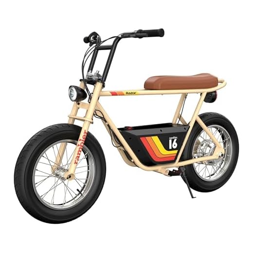 Razor Rambler 16 Electric Retro Mini Bike Ride for Teens Ages 18+, 220 lb Max Weight, Tan – 350W Motor, Up to 15.6 Mph, 45-Min Run Time, Twist-Grip Throttle, Spoked Wheels w/ 16” Pneumatic Tires