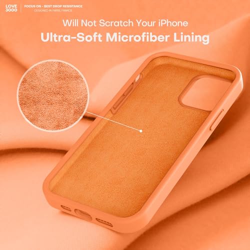 Image of LOVE 3000 Designed for iPhone 12 Case /iPhone 12 Pro Case, Premium Silicone with [Soft Anti-Scratch Microfiber Lining] Shockproof Protective Phone Case for Men Women Girls 6.1 inch, Bright Orange