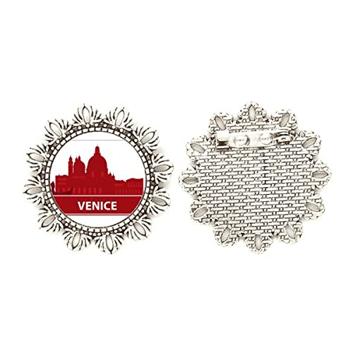 Broche de plata con flor de Venecia roja tamaño grande para vestidos y solapas de mujer