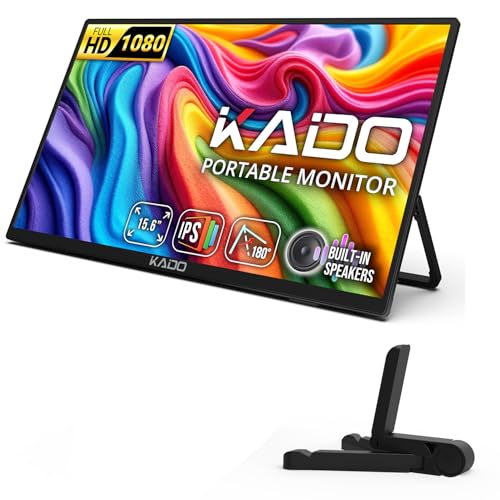 Image of Kado 15.6 inch Full HD Portable Monitor Ergo Stand Set, Second Display IPS 1920x1080 HDMI USB Type-C Laptop Screen Extender, 180 Adjustable Kickstand, Wall /Arm Mount for PC, Mac, Phone, Dex, Tablet