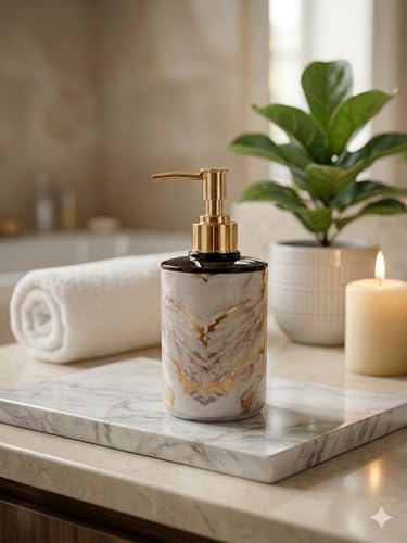 Image of Italian Design Liquid Soap Dispenser| Sanitizer Dispenser | Lotion Dispenser | Shampoo Dispenser | Handwash Bottle | Metallic Grey Finish, 350ml (White Gold)