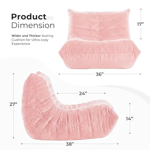 Image of Giant Bean Bag Chairs Lazy Sofa for Adults,Single,Pink | Bean Bag Sofa with Filler Faux Fur, Memory Foam Bean Bag Fireside Lazy Sofa Couches for Living Room, Bedroom, Office