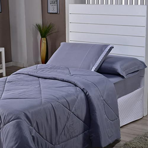 Kit Edredom 4 Peças Aconchego Dupla Face Solteiro Cinza