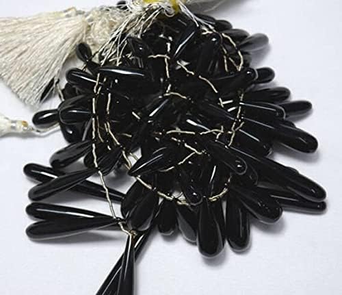 Miniatura 2 de Cuentas largas de ónix negro con forma de lágrima, cuentas de gota de ónix, piedras preciosas para joyas, 0.23 x 0.55 pulgadas - 0.27 x 0.79