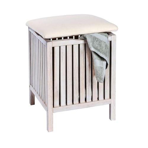 WENKO Hocker Norway Weiß mit Wäschesammler - Wohnhocker, Landhaus-Stil,...