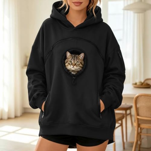 Pet Pouch Hoodie Women Oversized Cat Carrier Hoodies with Kangaroo Pocket - image 2