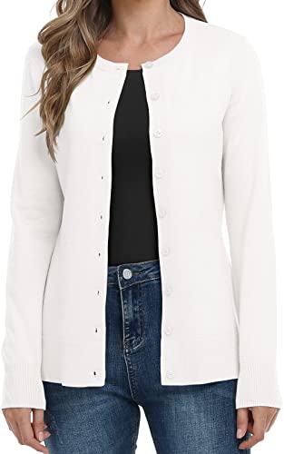 DEARCASE Donna Manica Lunga Aperta Davanti A Maglia Cardigan Button R Round Neck Maglione Leggero A Colori Solidi Jumper