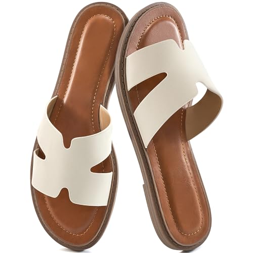 Ablanczoom Flat Sandals for Women Slides: Comfortable Slip On Womens Flats Shoes Dressy Summer Casual Beach Sandal 2025