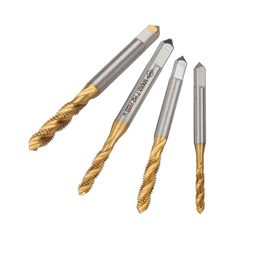 4pcs HSS Spiral Pointed Tap Set M3 M4 M5 M6, TiN Coated Metric Tapping Thread Forming Drill Bits, Precision Screw Tap Kit for Metal & Woodworking