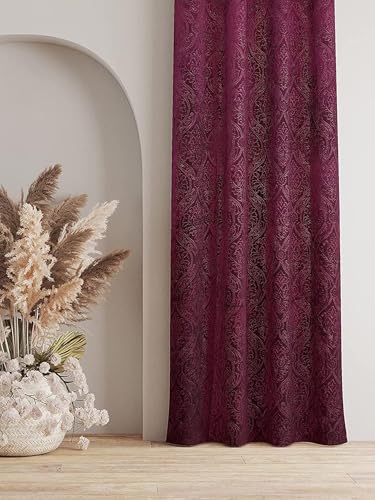 Image of Curtain 9 Feet Long for Living Room - Long Door & Window Curtain Set 1 Pcs Panel, Velvet Blackout & Stylish Parda for Home Decor & Office (48 Inch X 108 Inch) - 1 Pcs Wine Colour