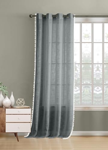 Image of THE LINEN COMPANY Cotton Linen Solid Eyelet Curtains for Window, Light Grey, Light Filtering Curtain Panels, Window Size 4 Feet, Pack of 1