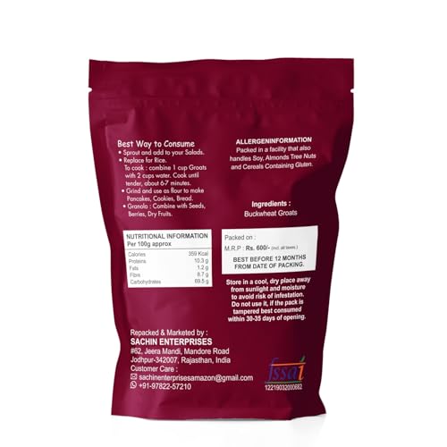 Image of SundarLaxmi Buckwheat Seeds 1800grams (900grams * 2 Packets) | Kuttu Giri | Hulled, Gluten Free Millet | High in Plant Protein & Fibre | Whole Grain Grind To Make Flour