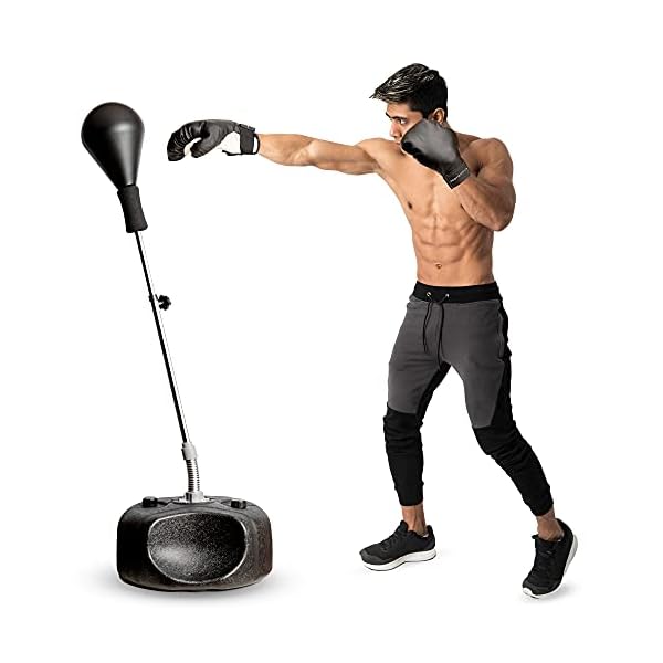 Protocol Punching Bag with Stand - for Adults & Kids - Punching Bag with Stand Plus Boxing Gloves - Adjustable Height Stand - Great for Exercise and Fitness Fun for The Entire Family , Black