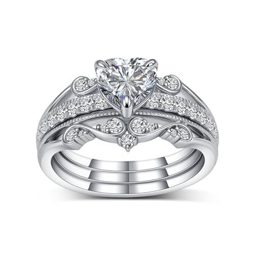2 Carat(ctw) Heart-Cut Moissanite Engagement Rings Sets for Women,925 Sterling Silver Infinity Wedding Rings Sets,Bridal Ring Set for Anniversary Birthday | 3 Pieces