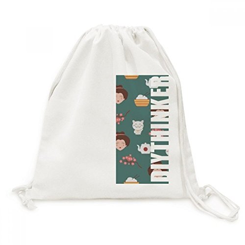 Sac à dos cordon Cat Sakura Riz Japon toile voyage cordon