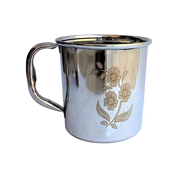 India Pride Rishabh Gold Single Wall Stainless Steel Multipurpose Stainless Steel Mug (Flower Design) - for Camping…