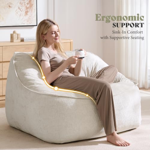 Image of AMERLIFE Oversized Bean Bag Chair for Adults, Chenille Boneless Chair,Cream
