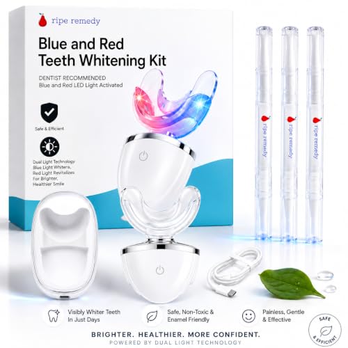 Teeth Whitening Kit LED Teeth Whitening Light Whitening Gel Pen Blue & Red Light Teeth Whitening System Mouth Tray & Travel Case