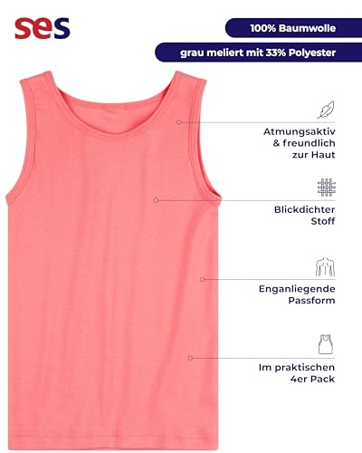 SES 4er Pack Unterhemden Mädchen aus 100% Baumwolle in 4 Farben - Bequeme Unterhemden für Kinder