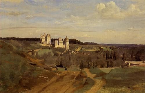 Impression d'affiches Vue de Pierrefonds Corot sur toile de qualité musée 60x90cm