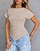 MEROKEETY Women's Summer Asymmetrical Tops 2026 Short Sleeve Boat Neck Ruched Slim Going Out T-Shirts Trendy Y2K Clothes, Apricot, Medium