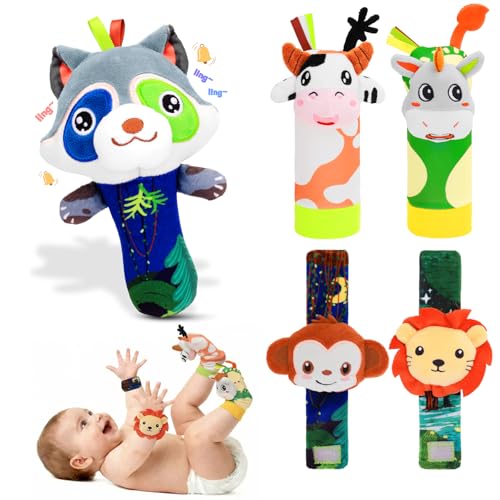 Image of Zendstanding - Newborn Baby Gifts Set 0-6-12 Months, Wrist Rattles and Socks with Hand Grip Rattle Soft Sensory Toys for Baby Development