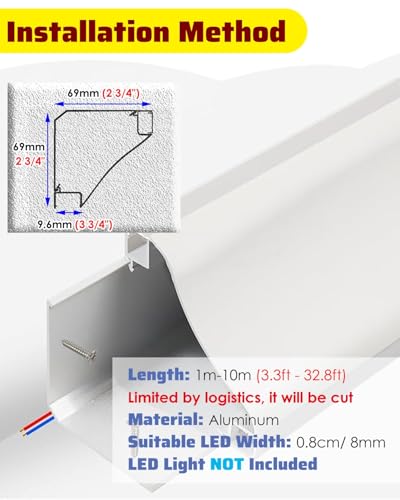 Profilé LED encastré pour salon et commerce avec ruban flexible de 10m