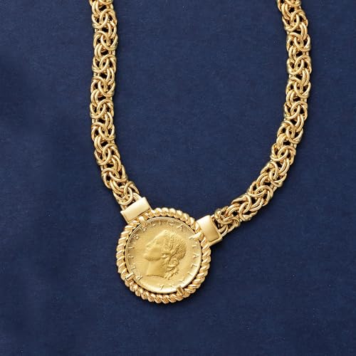 Ross-Simons Italian 18kt Gold Over Sterling Replica Lira Coin Byzantine Necklace4