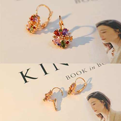 14K Rose Gold Huggie Stud Earrings for Women Gold Hoop Earrings Multicolored Crystal Elements Fashion Bridal Jewelry4