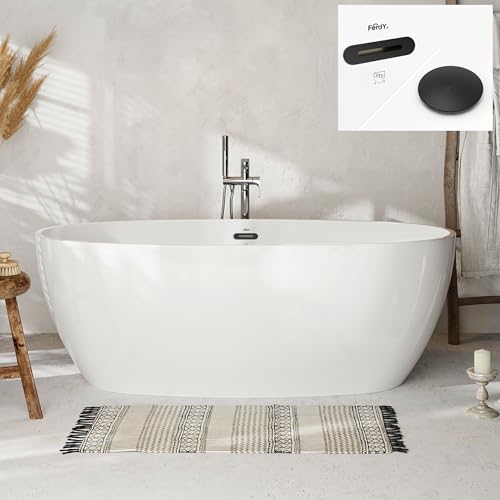 FerdY Tahiti 67" Freestanding Bathtub Elegant Oval Shape, Glossy White