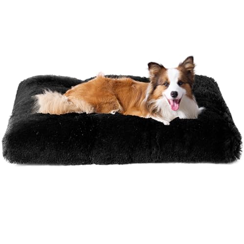 EHEYCIGA Flauschig Hundebett Mittelgroße Hunde, Hundekissen Grosse Hunde Waschbar, Kuschelig rutschfest Hundematte mit Langem Plüsch, Schwarz, 90x60cm
