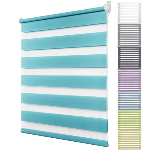 Doppelrollo Klemmfix ohne Bohren 85 x 120 cm Sonnenschutz & Sichtschutz Tag Und Nacht Duo Rollo Größe und Farbe wählbar für Tür & Fenster, Himmelblau