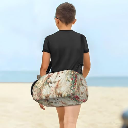Duffle Bag for Boys or Girls with Shoes Compartment, Unicorns Berries Sports Travel Bag Overnight4