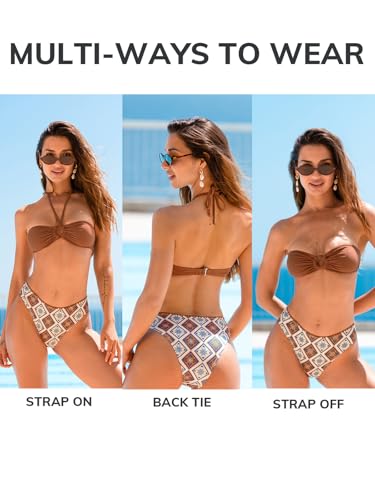 CUPSHE Women's Bikini Sets Two Piece Swimsuit Front O Ring Cutout Ruched Halter Neck Removable Straps Sexy Mid Rise4