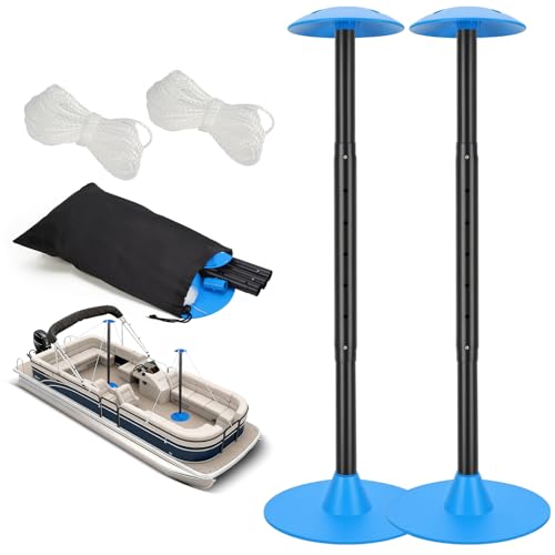 Boat Cover Support Poles 20-50 with Anti-UV Ropes & Storage Bag | 7 Heights Adjustable Telescoping Steel Support Pole System for Boat Cover - Prevents Sagging & Water Pooling (2 Pack)