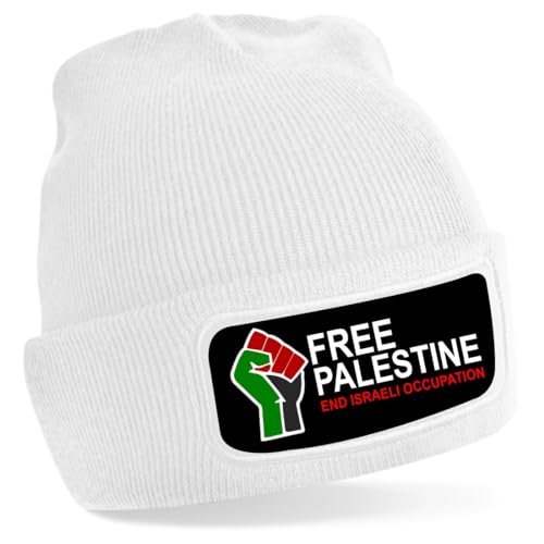 Free Palestine Thinsulate Patch Beanie Woolly Beanie Hat Headwear Workwear Promotion (White)