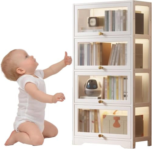 ZYJIX Vitrina acrílica y bambú, 4 capas,...