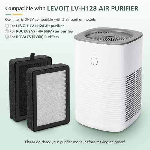 Image of 4 Pack LV-H128 Replacement Filter Compatible with LEVOIT LV-H128 / PUURVSAS (HM669A) / ROVACS (RV60) Air Purifiers, Middle Layer, Activated Carbon Layer and Pre-Filter