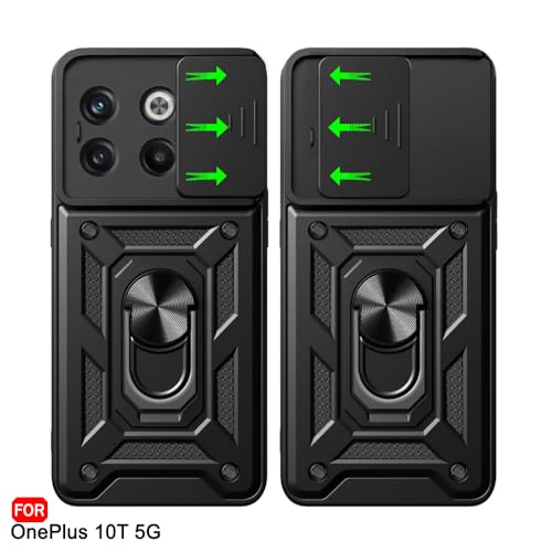 Image of TheGiftKart Tough Armor Bumper Back Cover Case for OnePlus 10T 5G | Sliding Camera Cover, Kickstand & Ring Holder | 360 Degree Protection Back Cover Case for OnePlus 10T 5G (PC & TPU, Black)