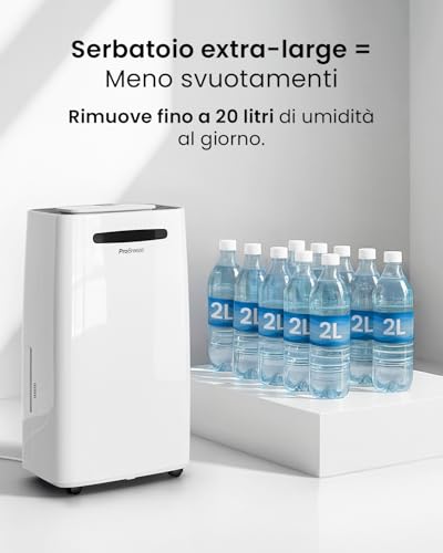 Deumidificatore Intelligente 20L Pro Breeze Con Display Digitale Dell’Umidità, Modalità Notturna, Scarico Continuo, Asciugatura Bucato E Timer 24 Ore - Ideale Contro Umidità E Condensa - 3