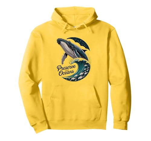 Preserve Our Oceans Whale Wave Sea Life Conservation Pullover Hoodie