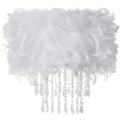 Waneway Plume Abat-jour avec Gouttes D'acrylique, Shade Moelleux pour Lampe de Plafond, Lampe Suspendue, Lustre, Décoration pour Chambre, Salon ou Couloir,...