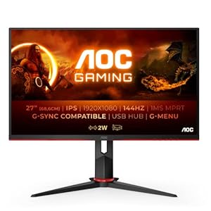 AOC Gaming 27G2U – 27 Zoll FHD Monitor, 144 Hz, 1ms, FreeSync Premium (1920×1080, HDMI, DisplayPort, USB Hub) schwarz / rot