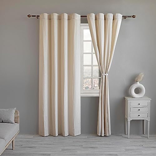 Image of LINENWALAS Cotton Linen Curtains 7 Feet Long Set of 2,Curtain for Door Home Decor Items for Living Room Bedroom,Semi Sheer Curtains with Back Loop Hangings (7 Feet Length,Natural Linen) - Back Tab