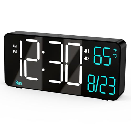 Image of KOSUMOSU Alarm Clocks for Living Room, 6.7in Small Digital Clock for Bedroom, Auto Dimming,Date,Day of Week,Seconds or Indoor Temperature,Digital Alarm Clocks for Bedrooms,LED Desk Clock