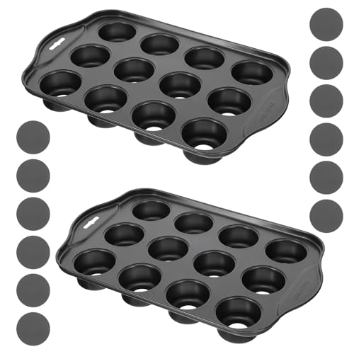 2 Pack Mini Muffin Pan with Removable Bottom 12 Cavity Nonstick Carbon Steel Cheesecake Cupcake...