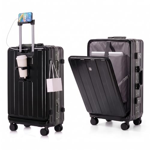 Image of Gelory Hand Luggage Suitcase Travel Suitcase Made of ABS + PC, Aluminium Frame Suitcase, Laptop Compartment and TSA Lock, Ideal for Travel and Business Trips, 20 Inches, black, 57 cm x 37,5 cm x 24 cm