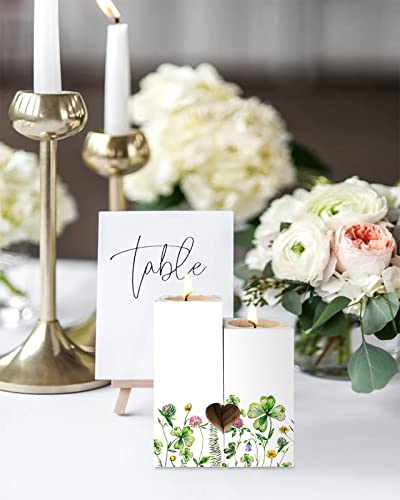 Heart-Shaped Wooden Tealight Candle Holder St. Patrick's Day Botanical Flowers Double-Sided Printing Candle Gift For Friends Wife Anniversary Decor #TOP3