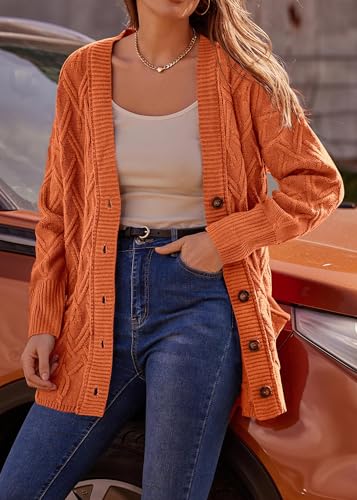 KIRUNDO Women 2024 Fall Winter Oversized Button Down Cable Knit Cardigan Casual Long Sleeve Open Front Chunky Sweater Coat2