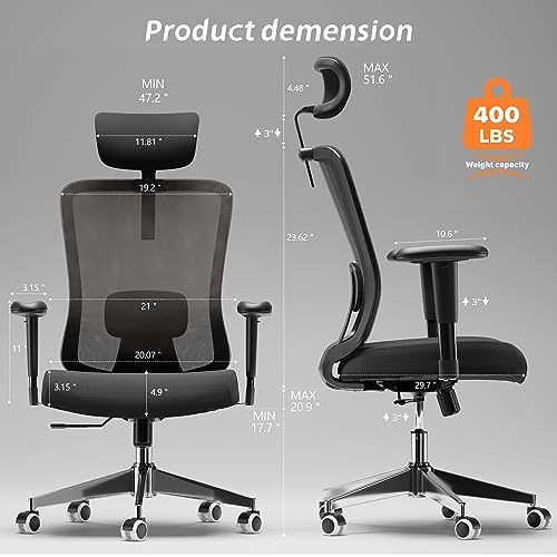 Image of Ergonomic Office Chair with Adjustable Lumbar Support & Flip-Up Armrests - High Back Computer Desk Chair with Thickened Seat Cushion, Rolling Wheels for Home /Office Study Work (05black)